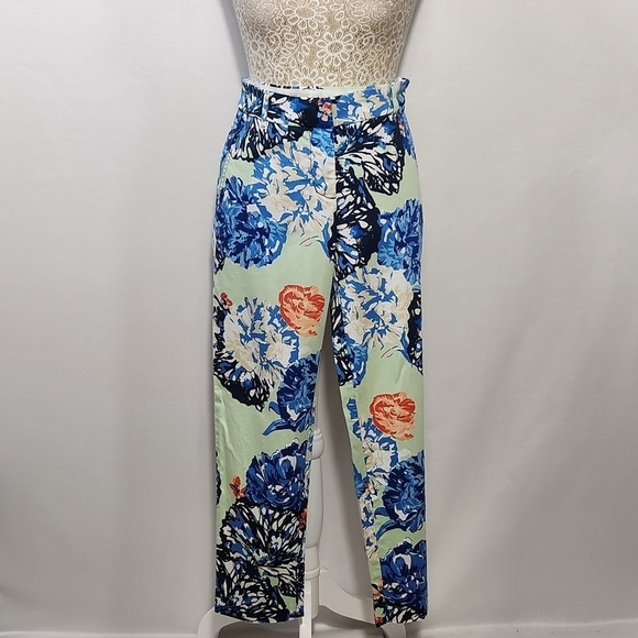J.Crew Women Floral Print Cropped Skimmer Pockets Zip Close Stretch Pants Size 2 - Picture 1 of 13